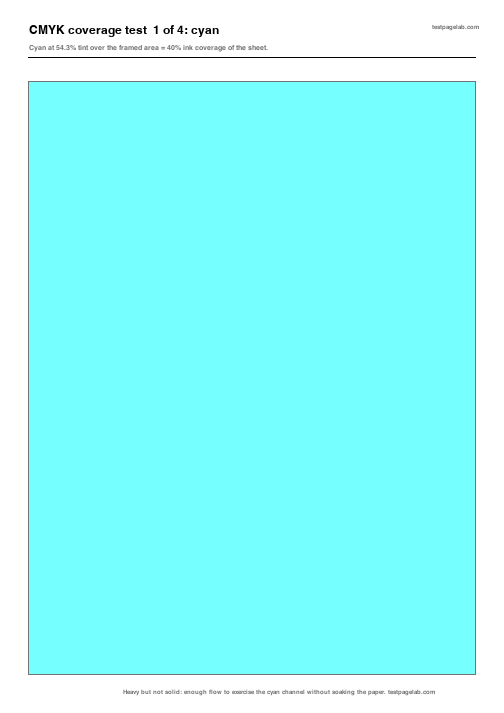 Preview of the CMYK coverage test, cyan page, at 40 percent ink coverage