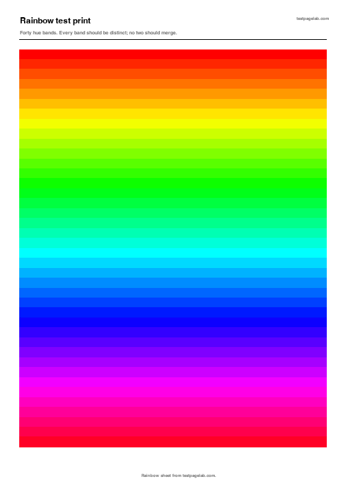 Preview of the rainbow test print with forty full width hue bands